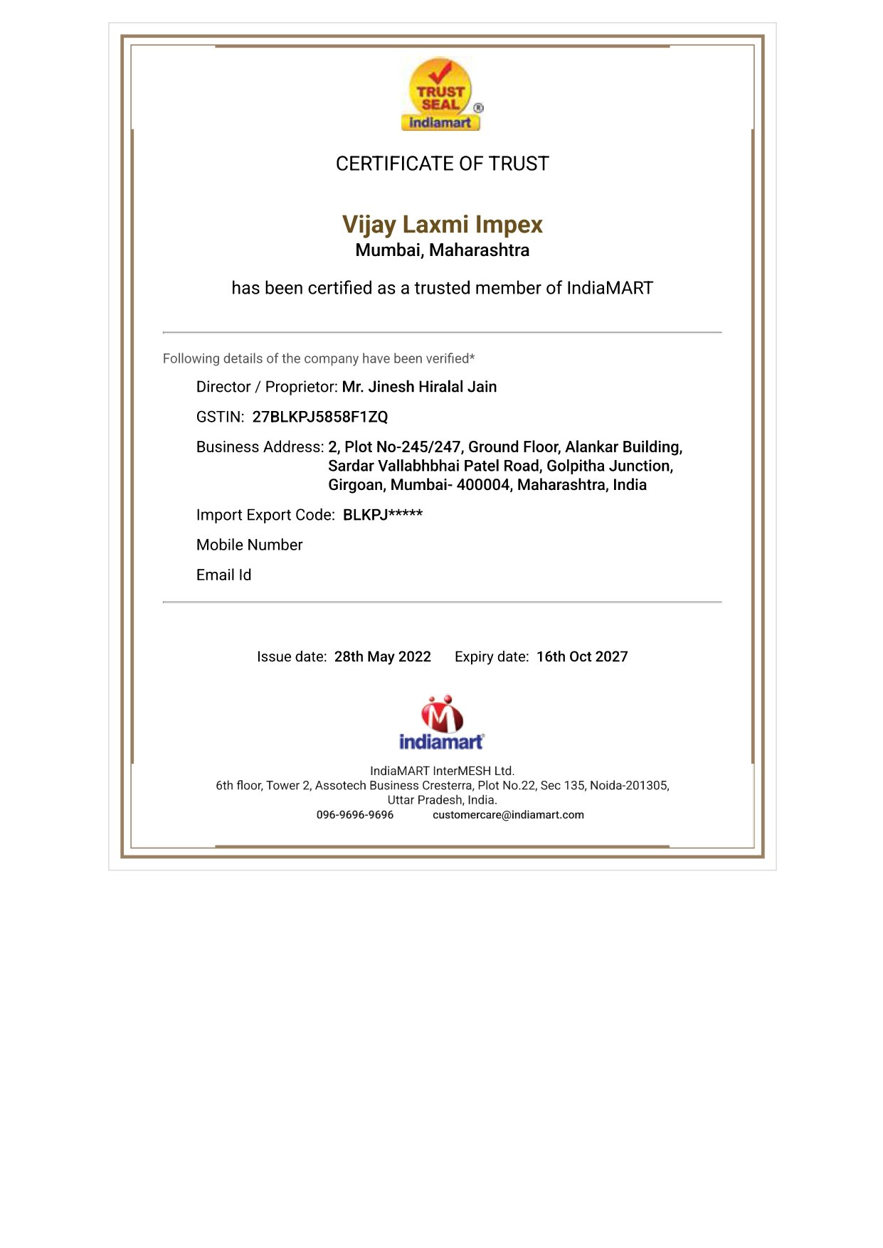 IM Certificate