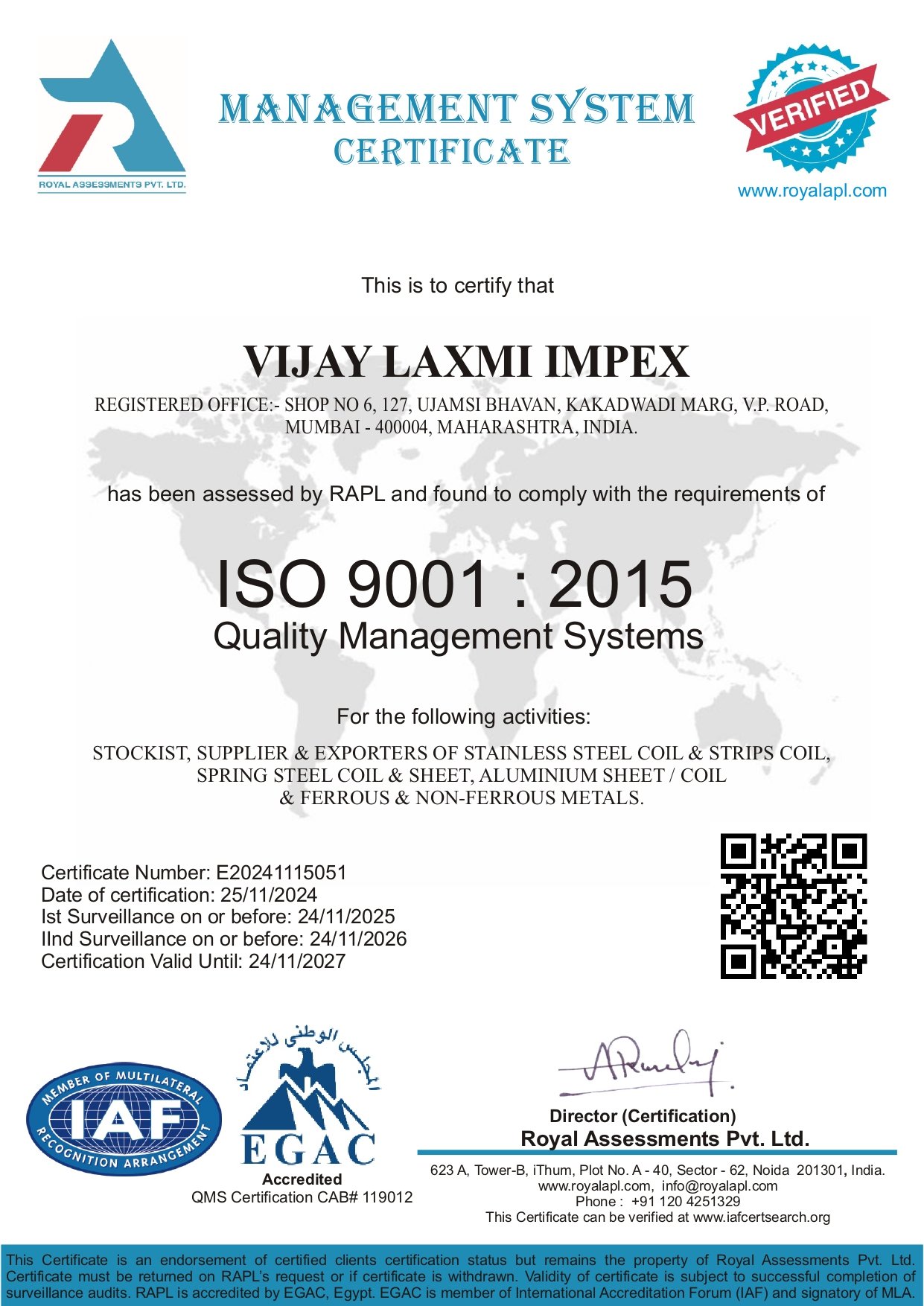 ISO 9001 Vijay Laxmi